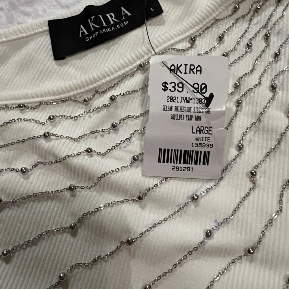 Akira Selene Rhinestone Ribbed One-Shoulder Crop Tank | Large - Picture 3 of 3